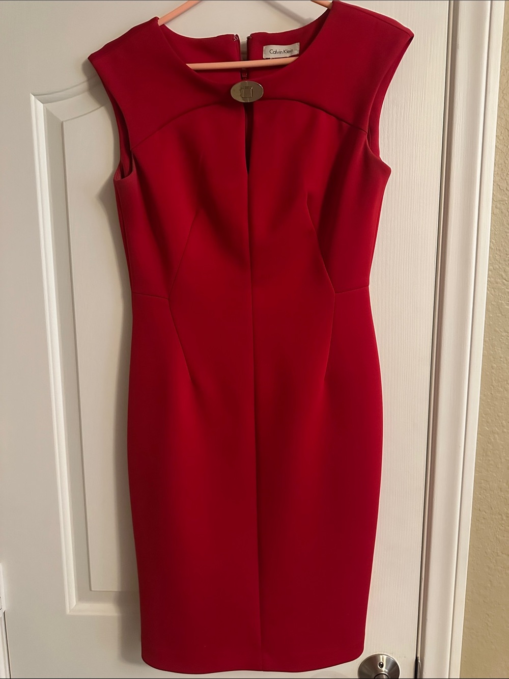 Calvin Klein Red Cap-Sleeve Sheath Dress